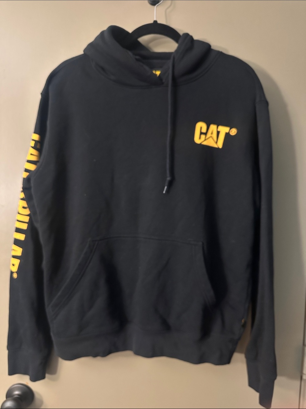 Caterpillar Black Pullover Hoodie with Yellow CAT Branding